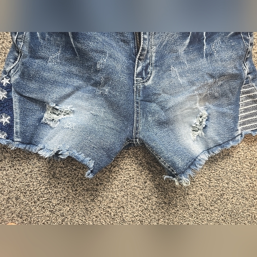 Distressed denim shorts Stars & Stripes Dark Wash High Rise Womens 29 - Picture 11 of 12